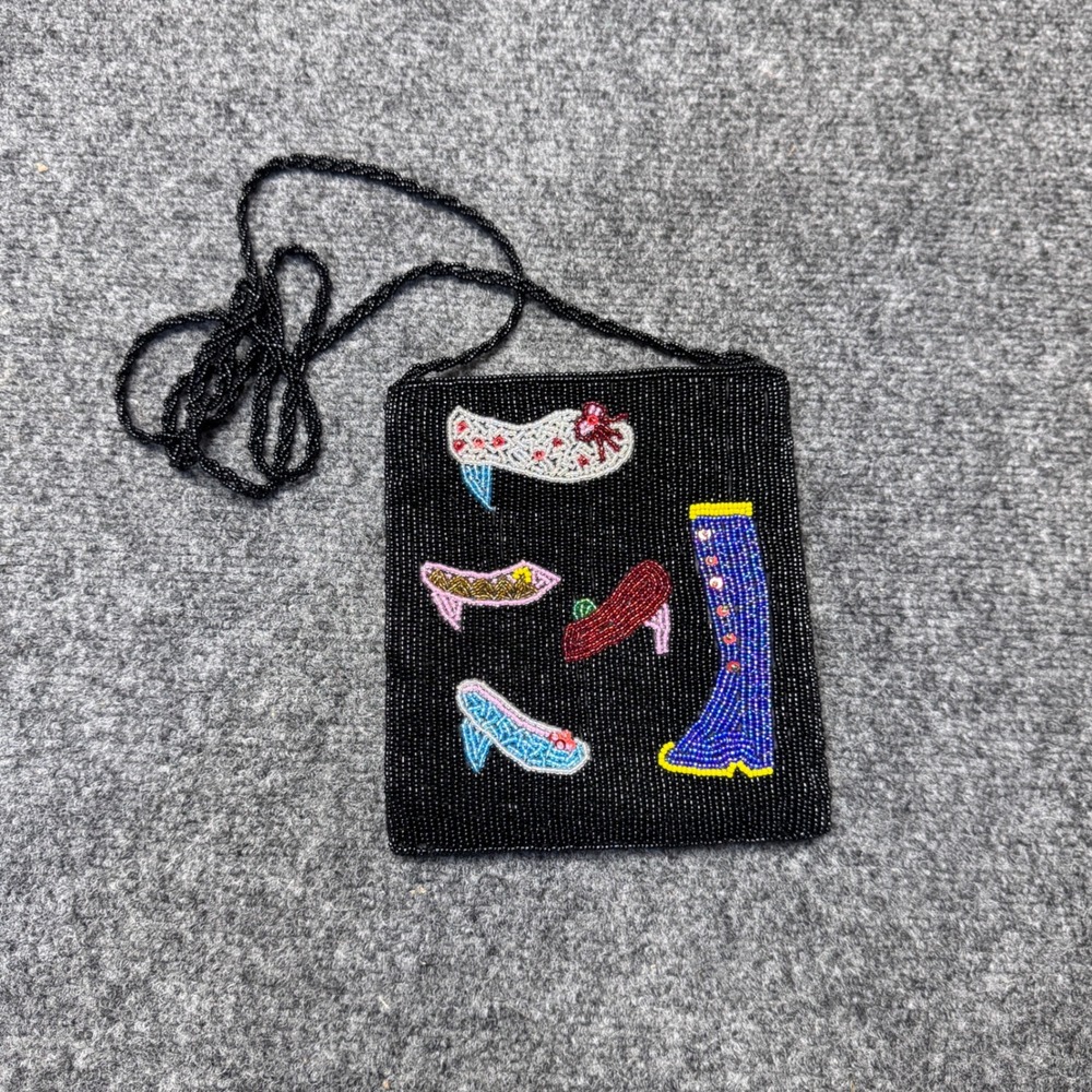 Ermo Beaded Shoe Crossbody Bag Womens Small Black Whimsical Kitschy Novelty
